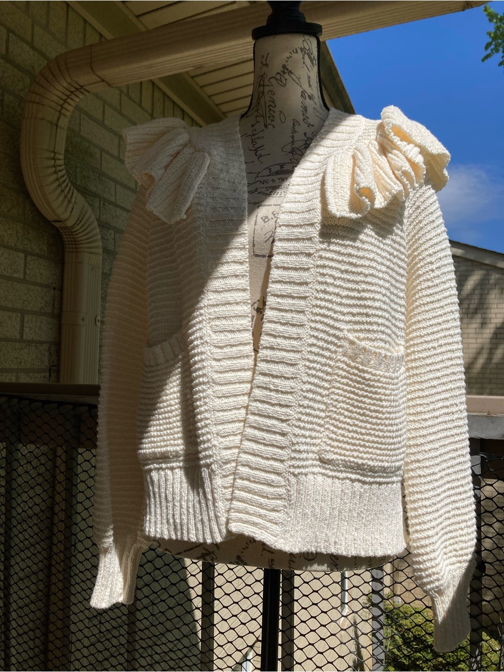 Madewell Bright Ivory 100% Cotton Knit Ruffle Cardigan Sweater NWT